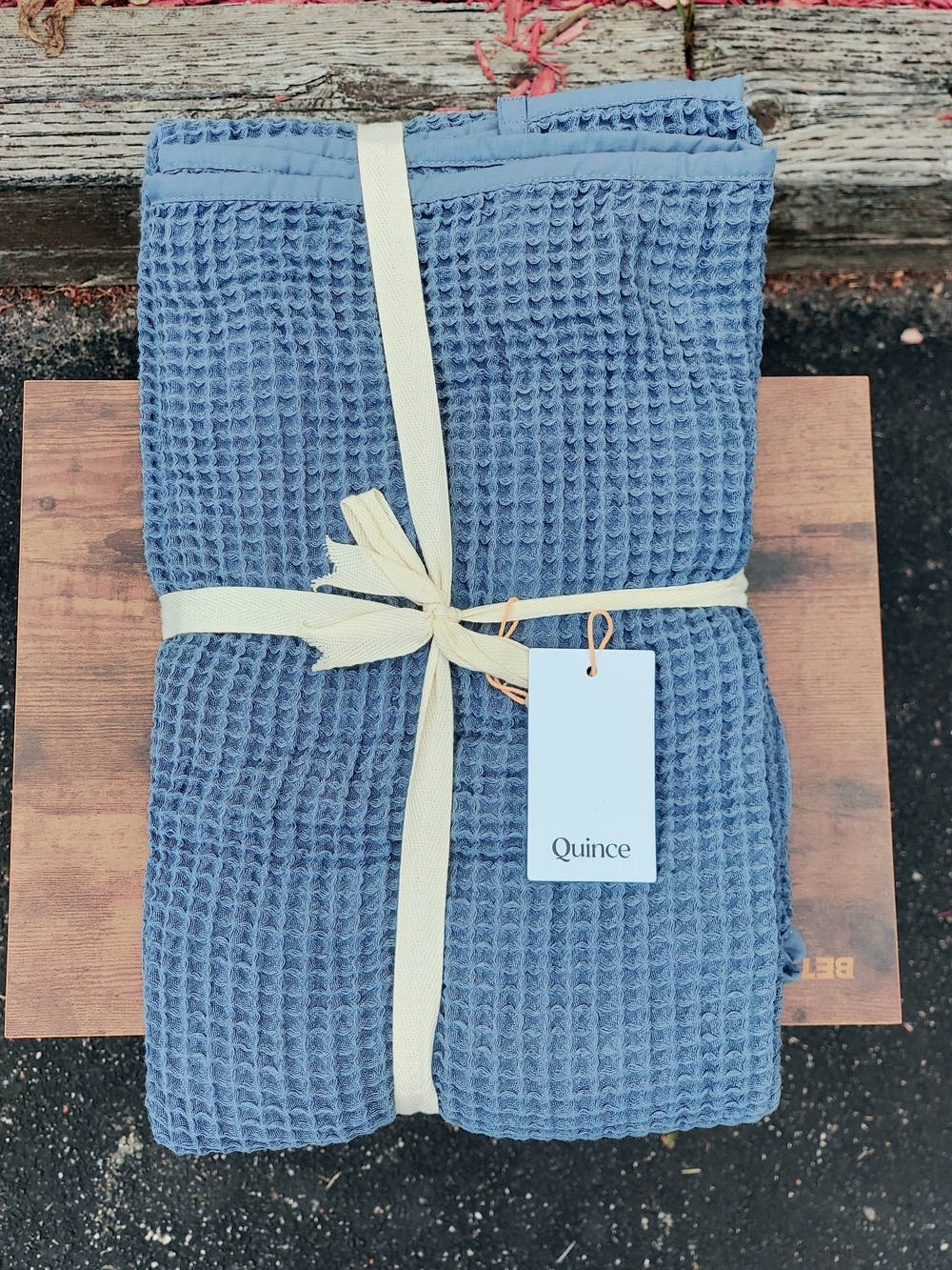 Quince 50x70 Organic Cotton Blue Waffle Cotton Throw Blanket NWT Cozy Loungewear